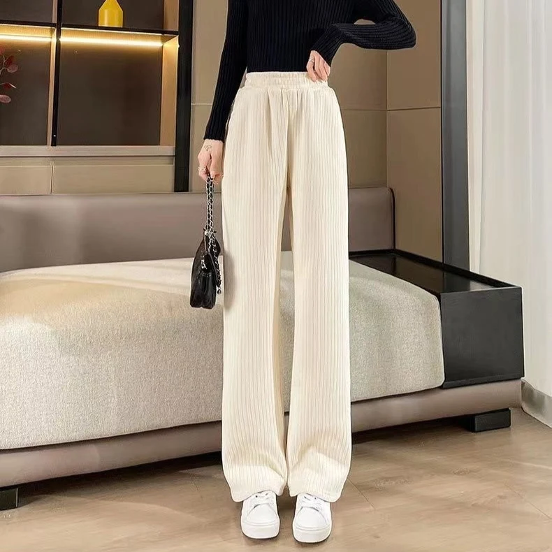 Pantalones de pernera ancha de cachemir y chenilla con forro polar para una comodidad y calidez excepcionales durante todo el día.