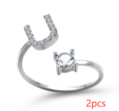 Anel ajustável com 26 letras iniciais, novo design, joia fashion para mulheres, simples e elegante, perfeito para presentear.