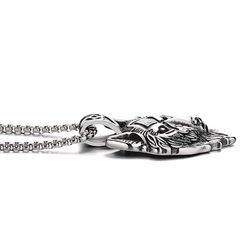 Title 6, Viking Retro Wolf Head Boys Necklace Titanium S...