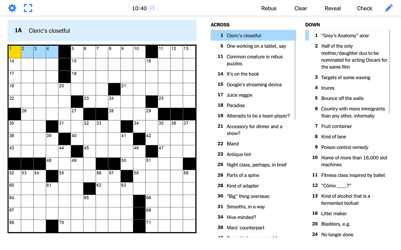 NYT Crossword Fullscreen Preview image 1