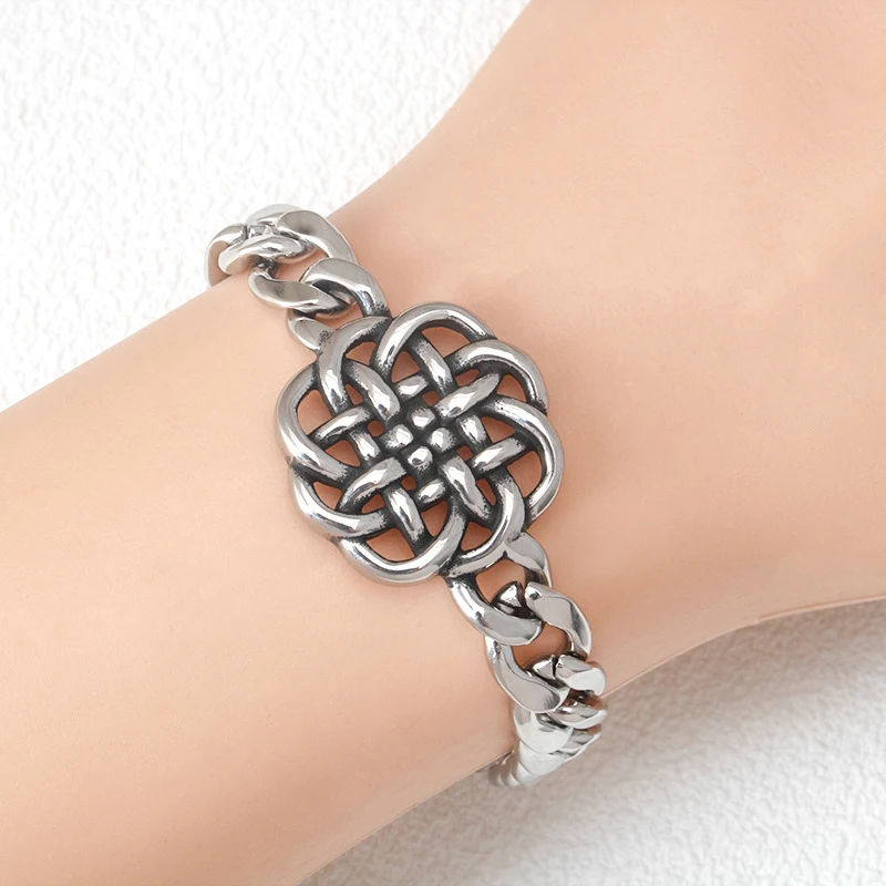 Bracelet homme en acier inoxydable, nœud irlandais Truelove, style hip hop punk cool, acier titane, accessoire de main cubain, branché