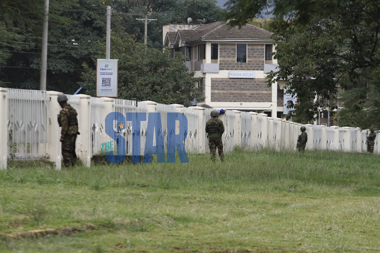 Kenya Defence Force officer stand guard at Nyayo Stadium on April 28,2022.