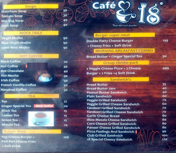 Cafe 18 menu 