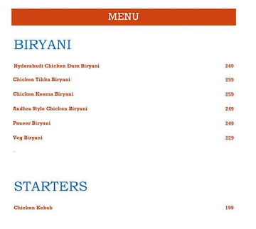 Biryani Trip - Destination Hyderabad menu 