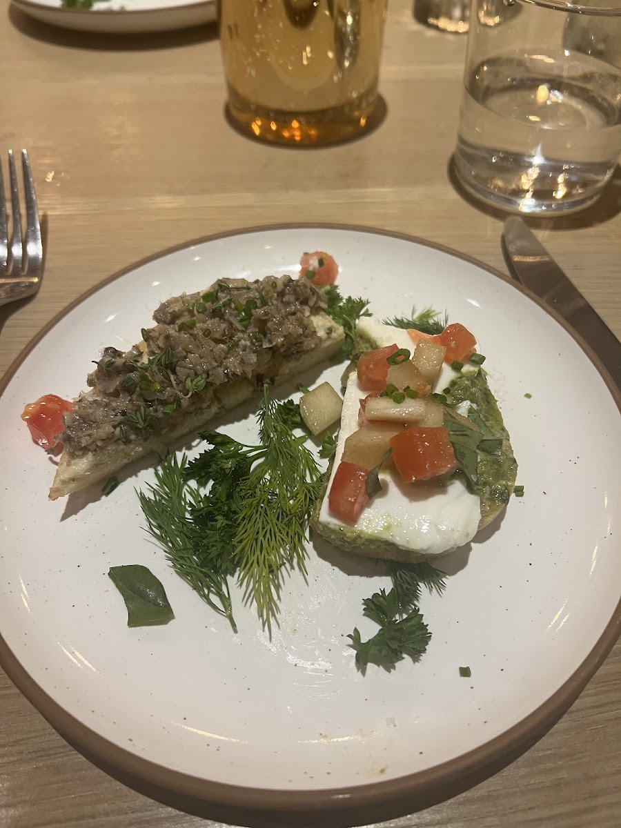 Mushroom crostini and pear bruschetta