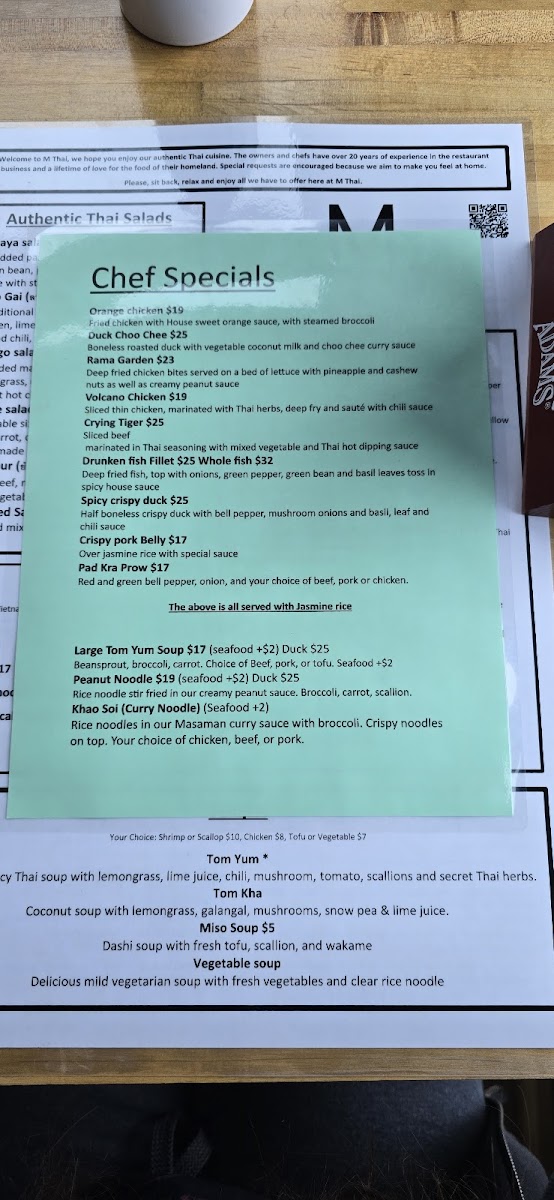 M Thai Restaurant gluten-free menu