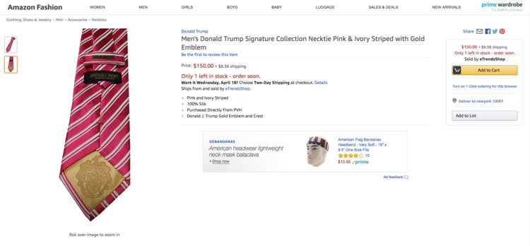 Donald Trump-branded menswear is still available through sellers on Amazon and eBay.