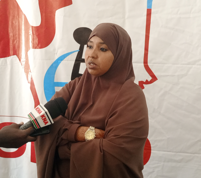 Garissa county CEC for Gender, culture, youth and sports Hawa Abdi speaking on the sidelines of the meeting.