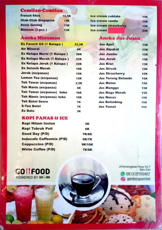 Gembong Sambel menu 