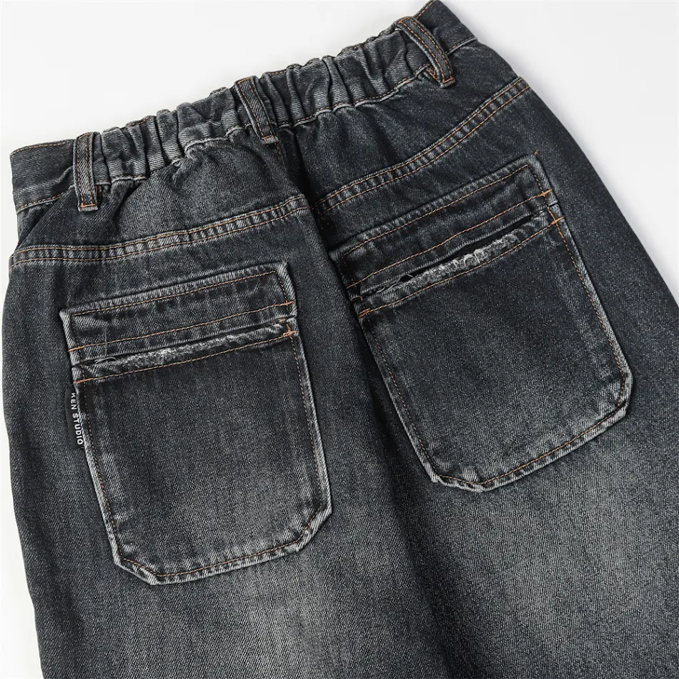 Calças Jeans Americanas Usadas Pretas Masculinas Hip Hop Soltas. Estilo folgado e confortável para um visual urbano despojado.