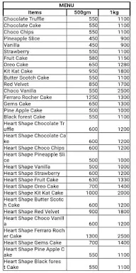 Cake House menu 1