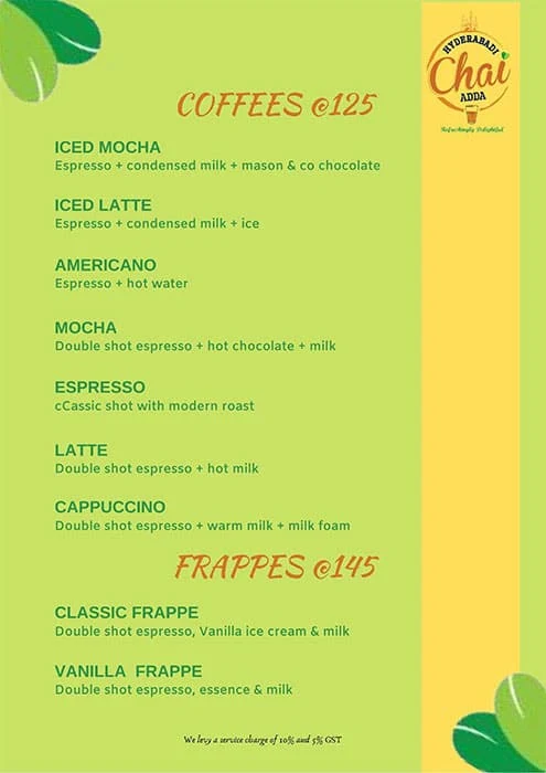 Hyderabadi Chai Adda Cafe Lounge & Grill menu 