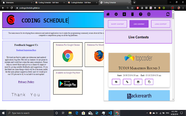 Coding Schedule chrome extension