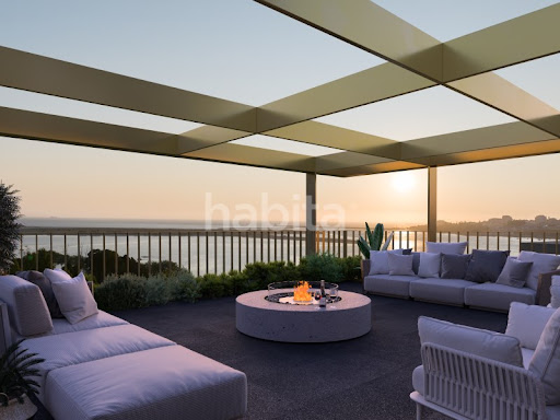 Luxury property for sale in Canidelo (Portugal) - Terrace with outdoor lounge and fireplace