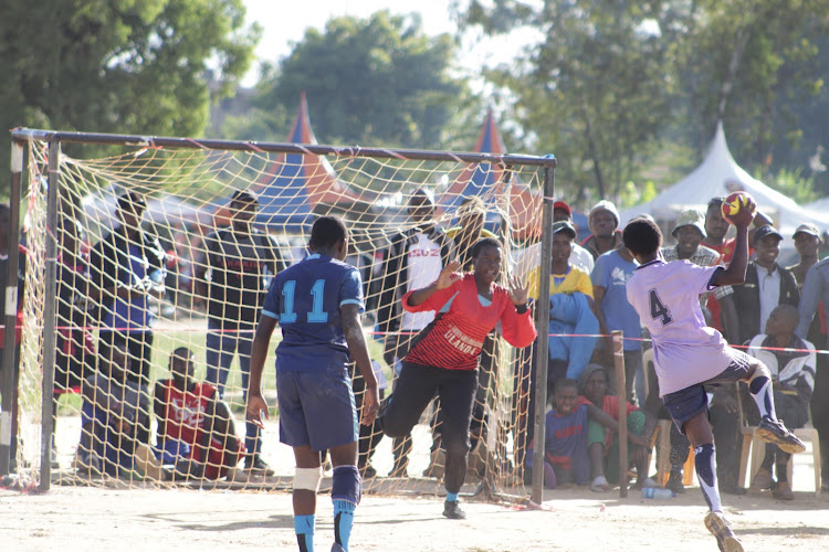 Ulanda girls (Blue) take on Nyathuna Secondary (Purple) during the Brookside KSSSA national term one games in Machakos