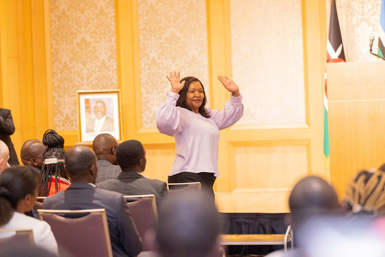 Trade Cabinet Secretary Rebecca Miano during a meeting in Japan.