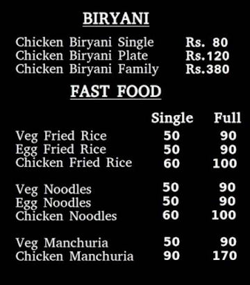 MS Fast Food And Biryani menu 