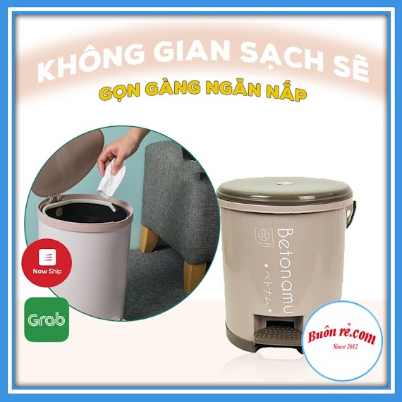 Thùng Đựng Rác Việt Nhật (Ms: 8024) Cao Cấp, Tiện Dụng - Thùng Rác Tròn Chất Liệu Nhựa Pp Nắp Lật 01436