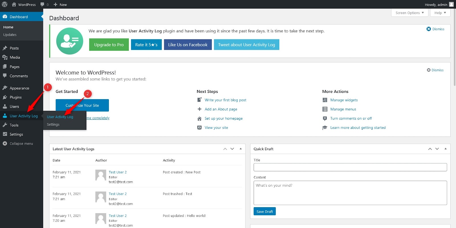 access users activity log