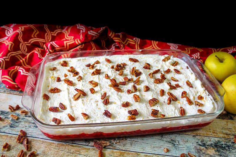 Thanksgiving Cream Cheese Salad Ready To Be Sliced.