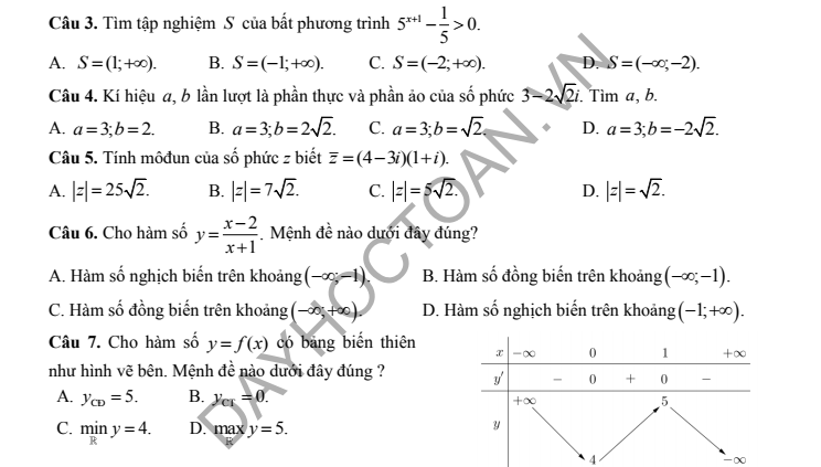 Đề minh họa lần 3 của Bộ năm 2017 môn Toán dayhoctoan.vn