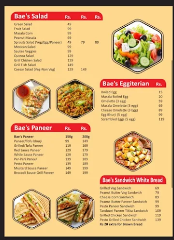 Healthy Bae menu 