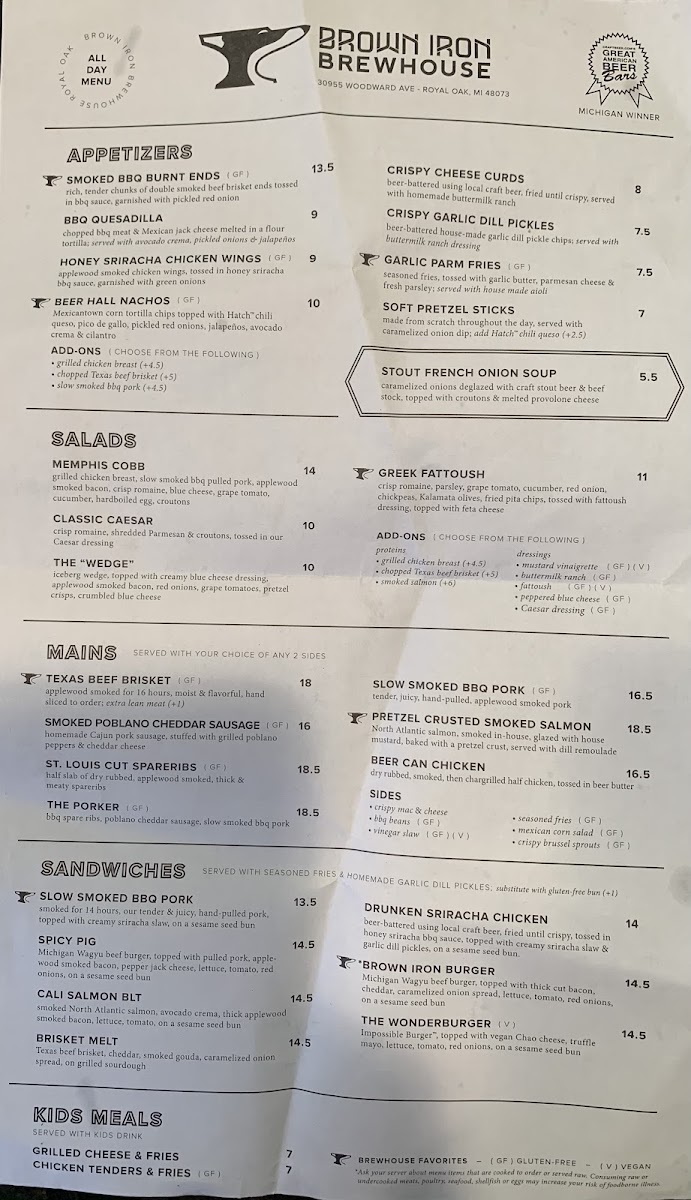 Brown Iron Brewhouse gluten-free menu