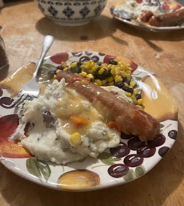 Honey Mustard Sausages with Mashed Potatos