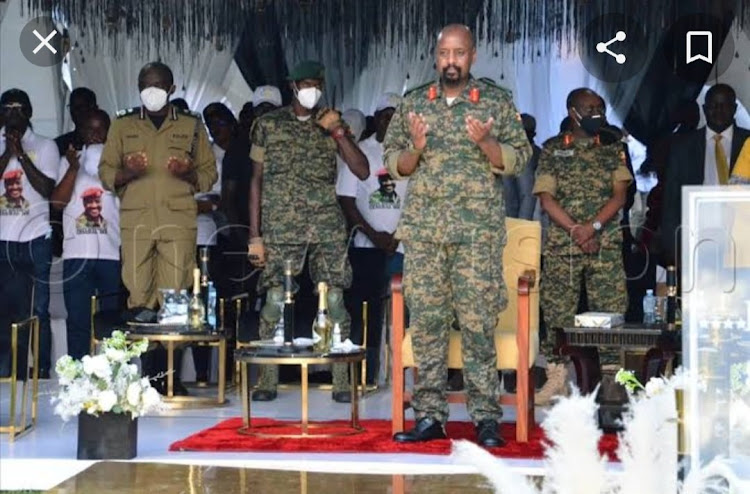 Muhoozi Kainerugaba praying after demotion