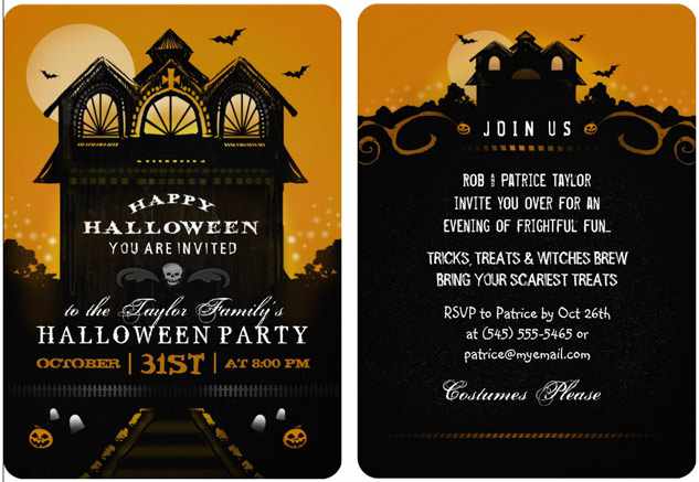 Haunted House Halloween Invitation Orange & Black Design by Julie Alvarez