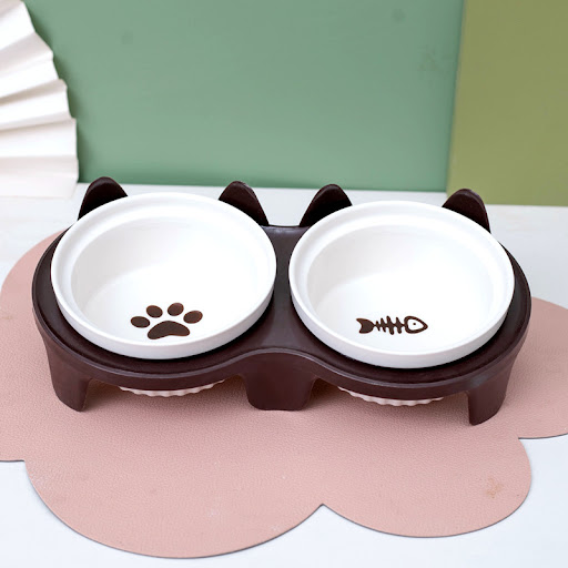 Title 27, Ceramic Double Cat Bowl Water Bowl Tall Diagona...