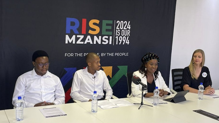 Rise Mzansi chairperson Vuyiswa Rampkgopa announced her party's alliance with youth movement Move SA, led by David Kabwa, in Parktown North, Johannesburg.