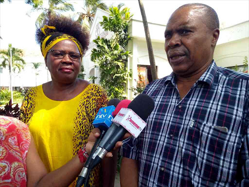 Murang'a county MPs Alice Wahome (Kandara) and Muturi Kigano (Kangema) during a press interview in Mombasa, January 18, 2018. /Ernest Cornel