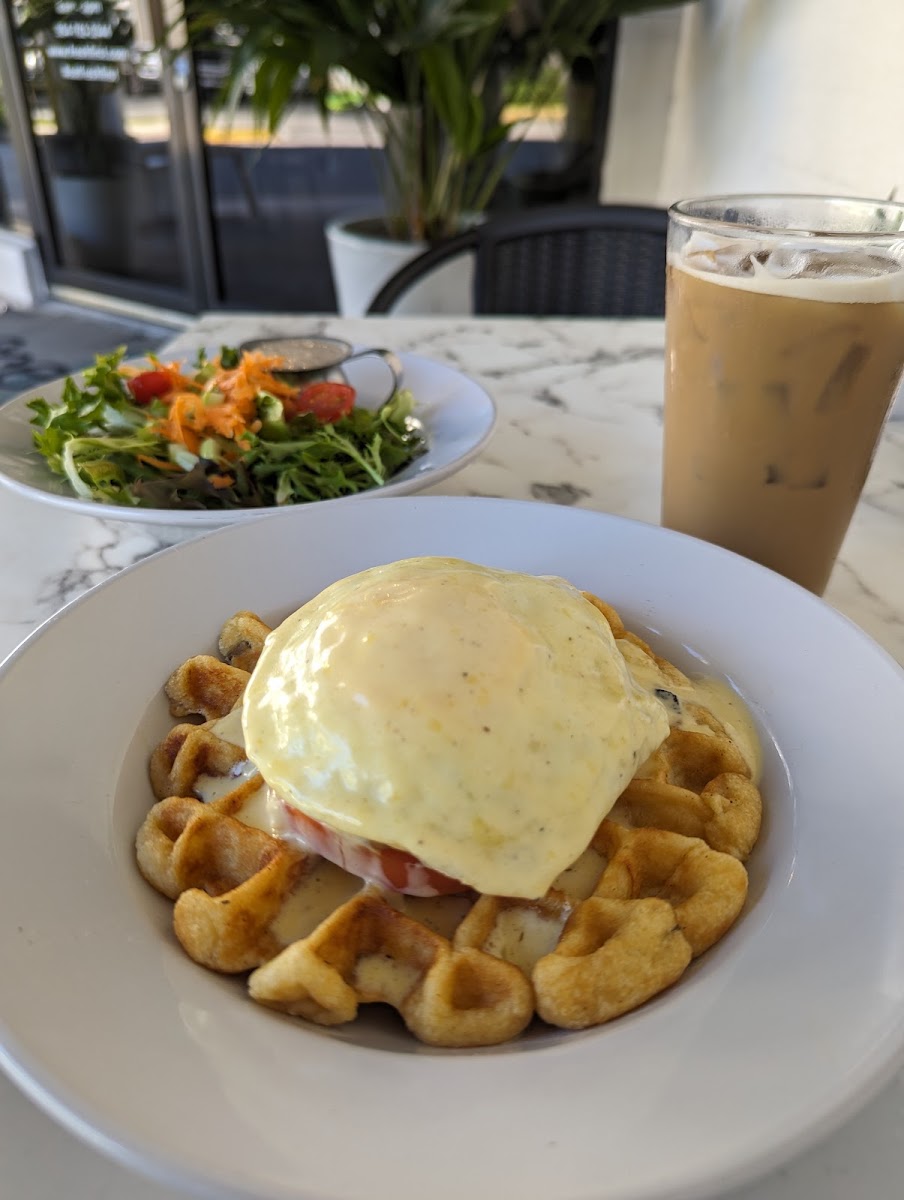 Chicken & waffle with a salad