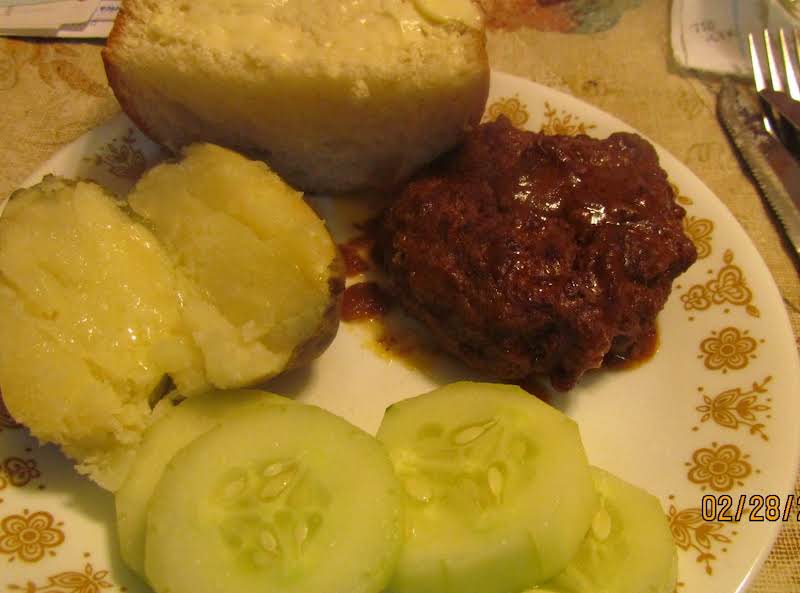 Served The Salisbury Steak With A Baked Potato And Some Cucumber Slices And A Piece Of Buttered Bread. 2/28/14