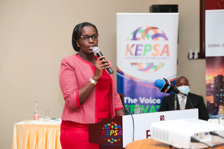 KEPSA Deputy CEO, Martha Cheruto speaking to participants during the “Doing Business 2022 Action Plan Development Workshop”