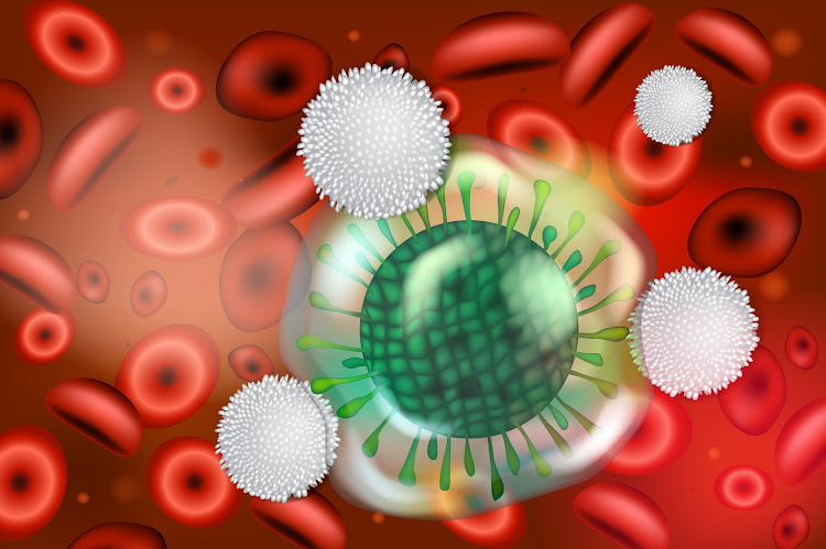 A 3-D illustration of an immune system responding to a virus.