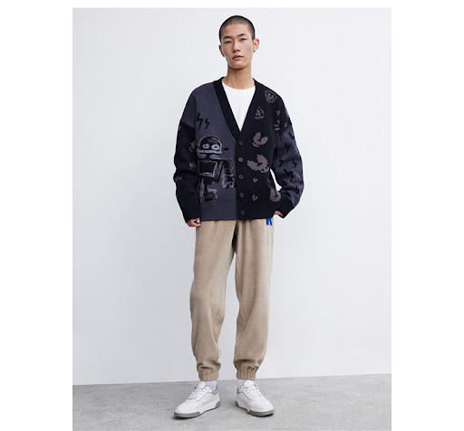 Title 3, Mens Trendy Funny Robot Jacquard Sweater Knit ...