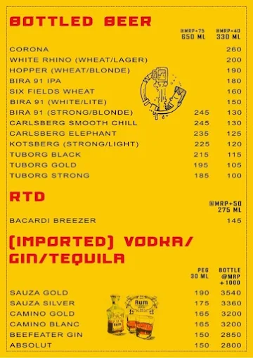 Drinks at MRP menu 