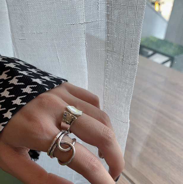 Bague rétro minoritaire en argent sterling ajustable, style Normcore, face large, pour l'index.
