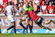 Louis Schreuder of the Southern Kings tackled by Captain Warren Whiteley of the Lions during the Super Rugby match between Emirates Lions and Southern Kings at Emirates Airline Park on May 28, 2017 in Johannesburg, South Africa. Photo by Sydney Seshibedi/Gallo Images