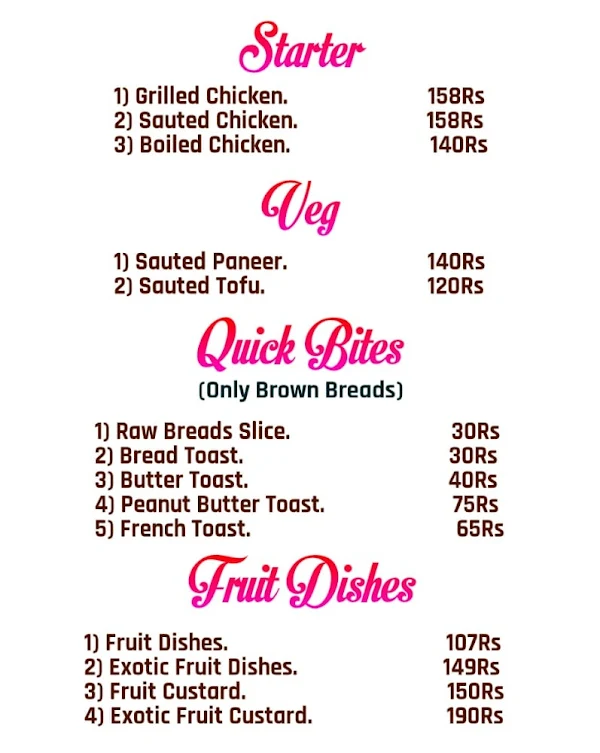 Healthy Craving menu 