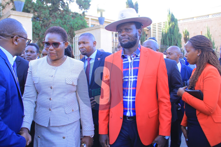 Meru Governor Kawira Mwangaza leaves with her husband on December 30, 2022.