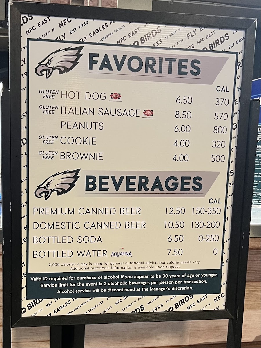 Lincoln Financial Field gluten-free menu