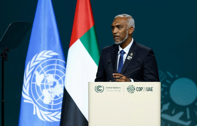 President of the Maldives Mohamed Muizzu delivers a national statement at the World Climate Action Summit during COP28 in Dubai on December 1 2023. File Picture: REUTERS/Amr Alfiky