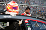 Second placed Bubba Wallace exits his car after the NASCAR Cup Series Autotrader EchoPark Automotive 400 at Texas Motor Speedway on September 24 2023 in Fort Worth, Texas.