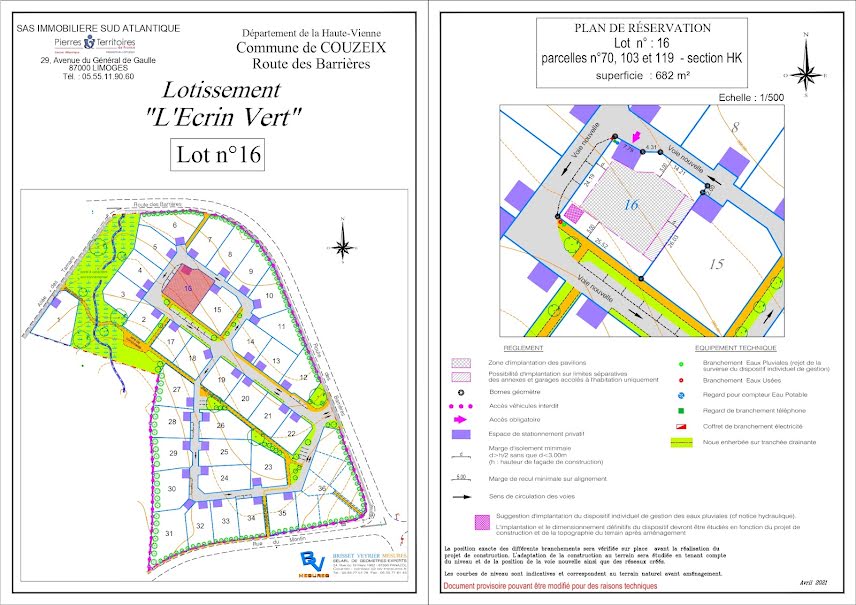 Vente terrain  682 m² à Couzeix (87270), 67 900 €