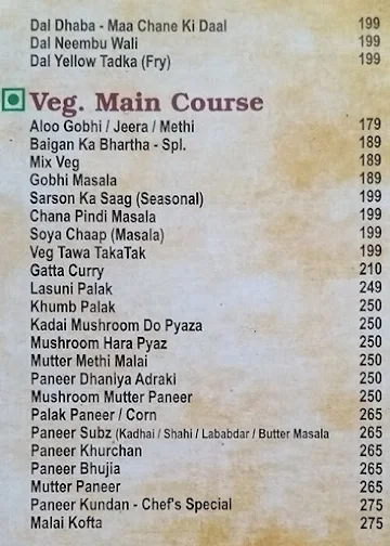 Punjabi Dhani menu 