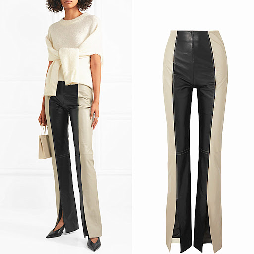 Title 2, High Waist Slim Two Tone Patchwork PU Leather P...