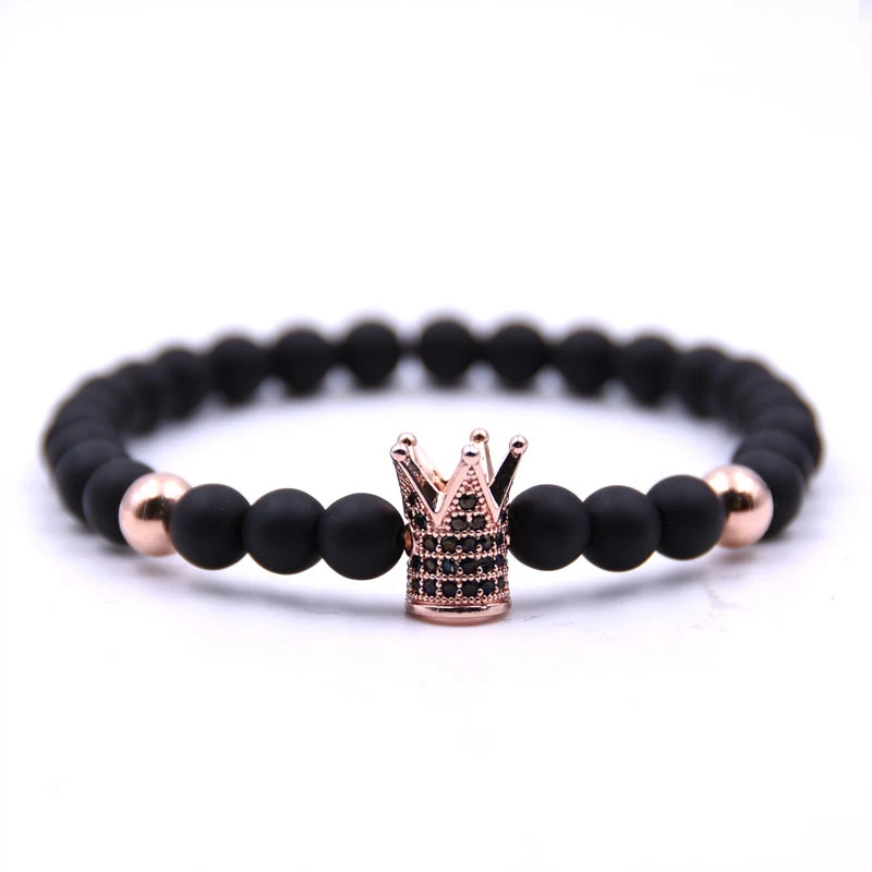 Crown micro-alimentaire 6 mm noir mat plus cuivre bracelet cuivre en cuivre bijoux en zircon incrusté